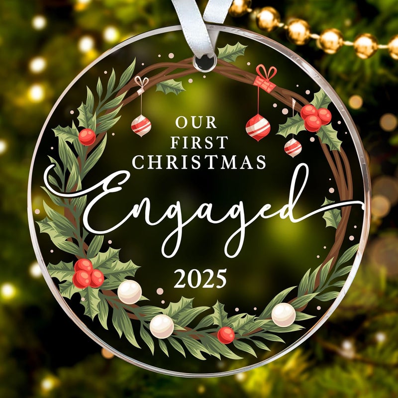 HEXMOZ Engagement Gifts for Couples - Engagement Gift for Women, Fiance, Her, Bride to Be, Newly Engaged Couples - First Christmas Engaged Acrylic Ornament 2025 - Party Decorations - Image 1